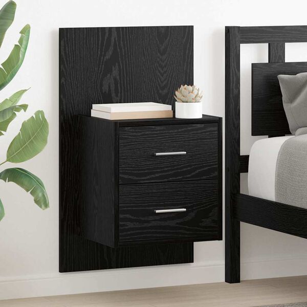vidaXL Cabinet de chevet mural 2 pcs Ch&ecirc;ne noir 48,5 x 32,5 x 80 cm