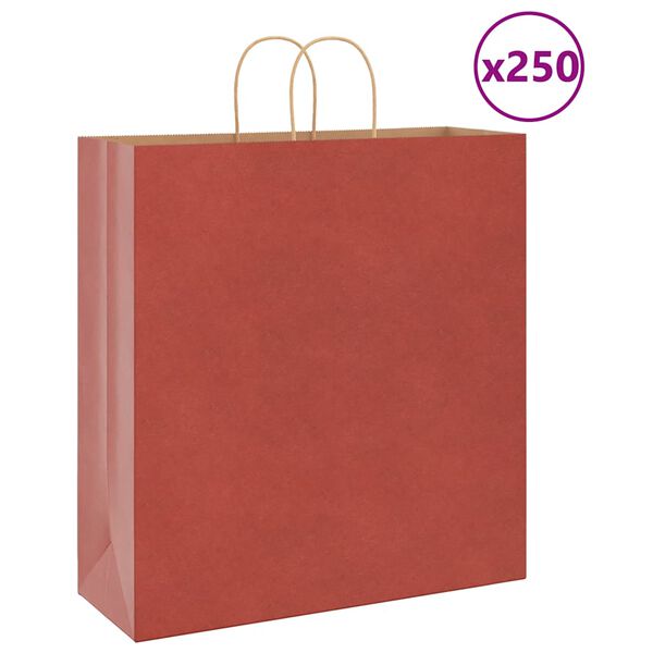 vidaXL Sacs en papier 250 pcs avec poign&eacute;es rouge 45x17x48 cm