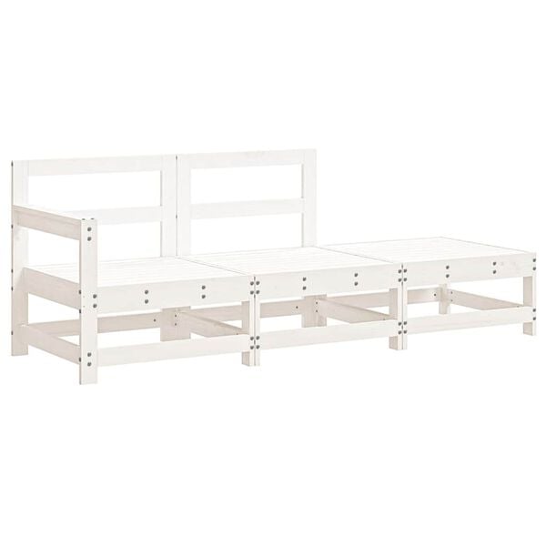 vidaXL Salon de jardin 3 pcs avec coussins blanc bois massif