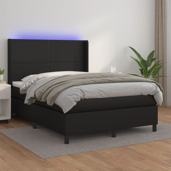 vidaXL Sommier à lattes de lit matelas LED Noir 140x200cm Similicuir