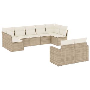 vidaXL Salon de jardin avec coussins 9 pcs beige r&eacute;sine tress&eacute;e