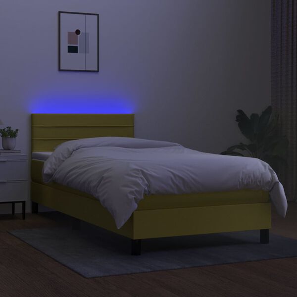 vidaXL Sommier &agrave; lattes de lit avec matelas et LED Vert 90x190cm Tissu