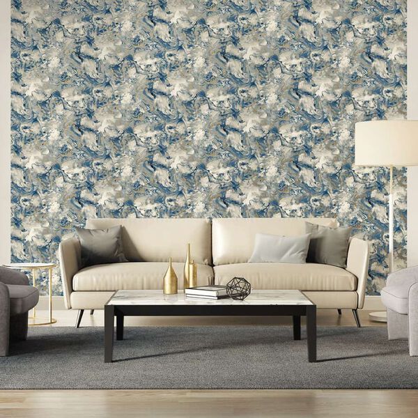 DUTCH WALLCOVERINGS Papier peint Marbre Gris et bleu
