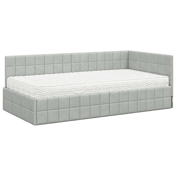 vidaXL Cadre de lit d'angle avec matelas 2 pcs Gris clair Velours