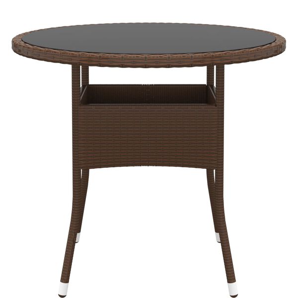 vidaXL Table de jardin Ø80x75 cm Verre trempé/résine tressée Marron