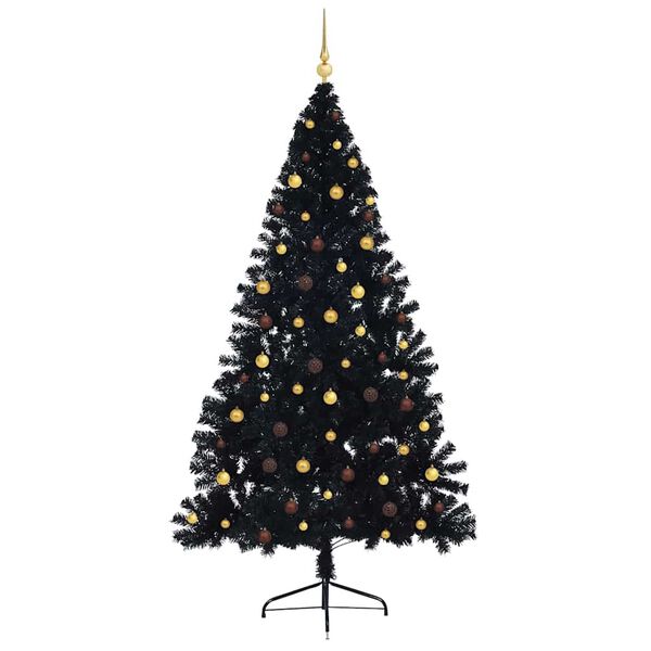 vidaXL Sapin de No&euml;l artificiel pr&eacute;-&eacute;clair&eacute; Noir 240 cm PVC