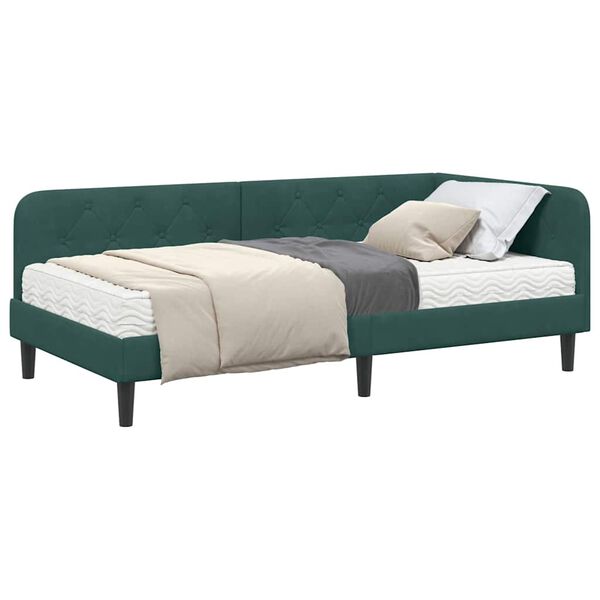vidaXL Cadre de lit d'angle Vert fonc&eacute; 90 x 200 cm Velours