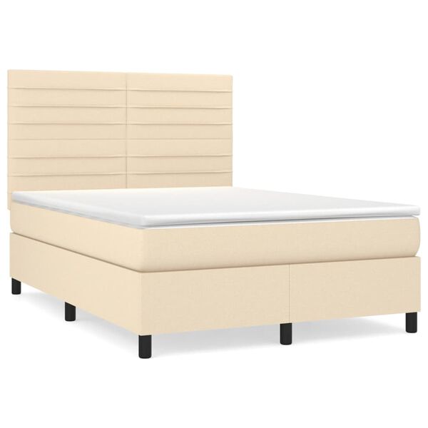 vidaXL Sommier &agrave; lattes de lit avec matelas Cr&egrave;me 140x190 cm Tissu