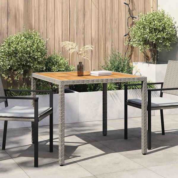 vidaXL Table de jardin 90x90x75cm Résine tressée et bois d'acacia Gris