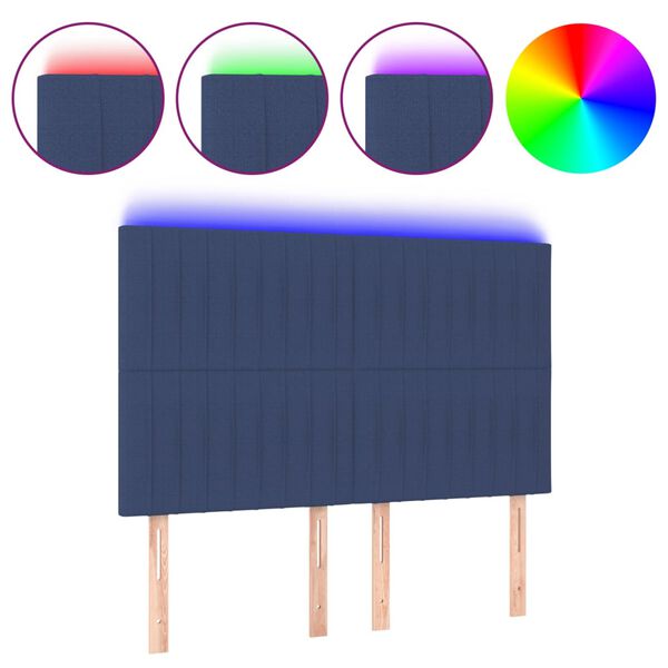 vidaXL T&ecirc;te de lit &agrave; LED Bleu 144x5x118/128 cm Tissu