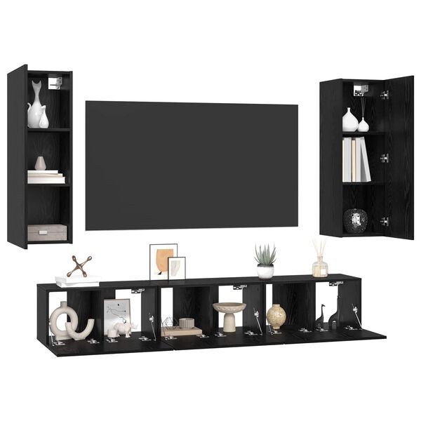 vidaXL Ensemble meuble TV 5 pcs Ch&ecirc;ne noir Bois d'ing&eacute;nierie