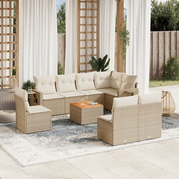 vidaXL Salon de jardin avec coussins 9 pcs beige r&eacute;sine tress&eacute;e