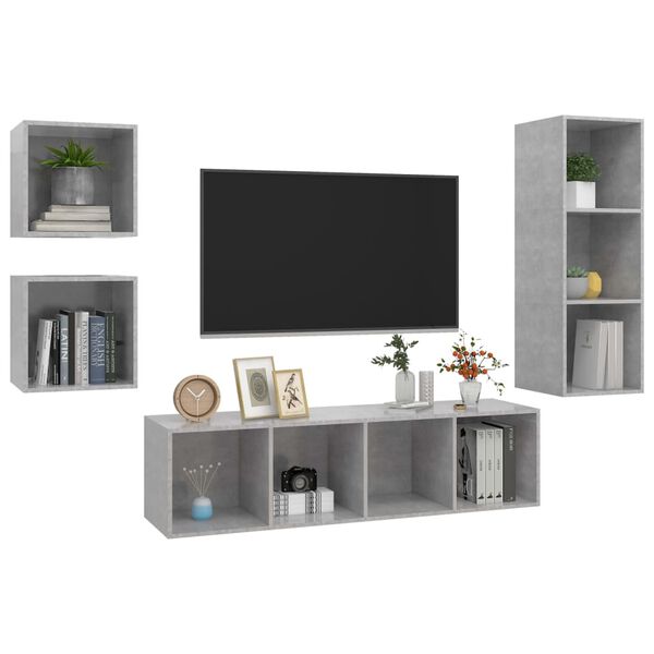 vidaXL Ensemble de meuble TV 4 pcs Gris béton Bois d'ingénierie