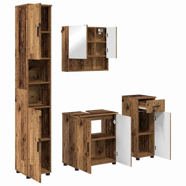 vidaXL Ensemble de mobilier de salle de bain 4 pcs Bois Ancien