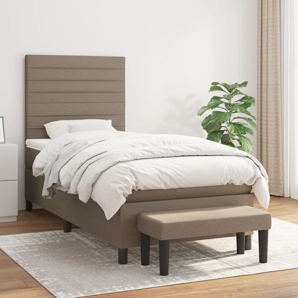 vidaXL Sommier &agrave; lattes de lit avec matelas Taupe 100x200 cm Tissu