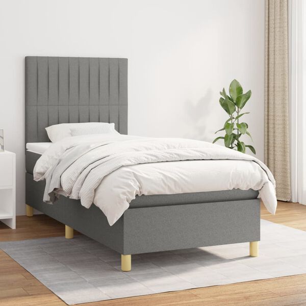 vidaXL Sommier &agrave; lattes de lit avec matelas Gris fonc&eacute; 100x200cm Tissu