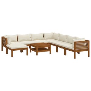 vidaXL Salon de jardin 9 pcs avec coussin cr&egrave;me Bois d'acacia solide