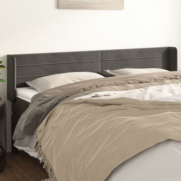 vidaXL T&ecirc;te de lit avec oreilles Gris fonc&eacute; 203x16x78/88 cm Velours
