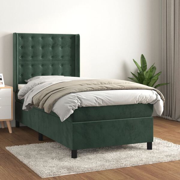 vidaXL Sommier &agrave; lattes de lit avec matelas Vert fonc&eacute; 90x200 cm