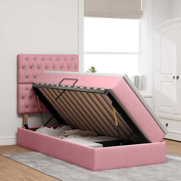 vidaXL Lit avec rangement et matelas Rose 90 x 190 cm Velours