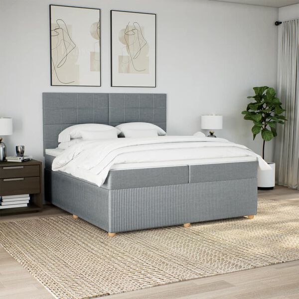 vidaXL Sommier &agrave; lattes de lit avec matelas Gris clair 200x200cm Tissu