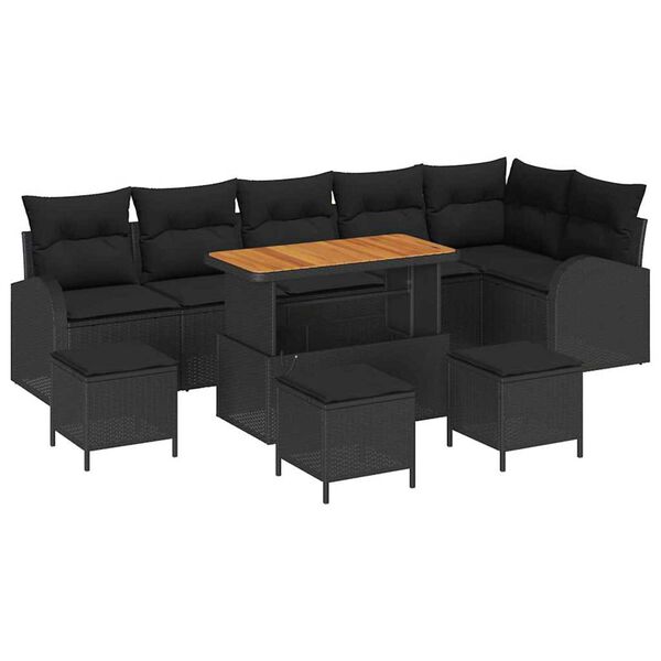 vidaXL Ensemble de canap&eacute; de jardin avec coussin 10 pcs Noir