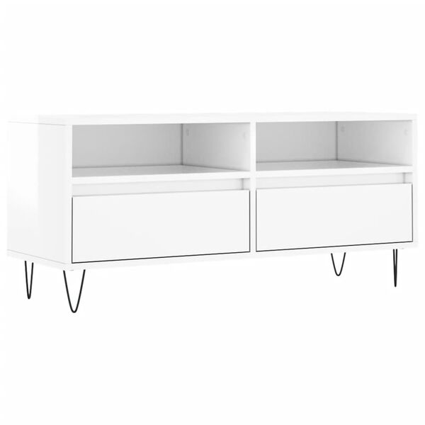 vidaXL Meuble TV blanc brillant 100x34,5x44,5 cm bois d'ing&eacute;nierie