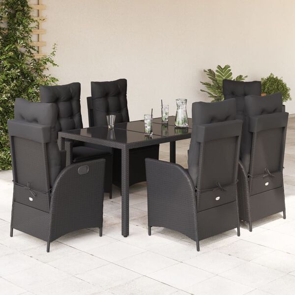 vidaXL Ensemble &agrave; manger de jardin coussins 7pcs Noir R&eacute;sine tress&eacute;e
