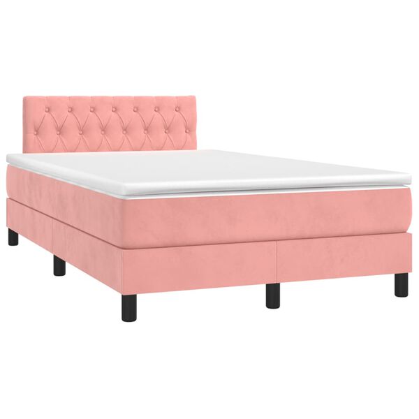 vidaXL Sommier &agrave; lattes de lit et matelas LED rose 120x190 cm velours
