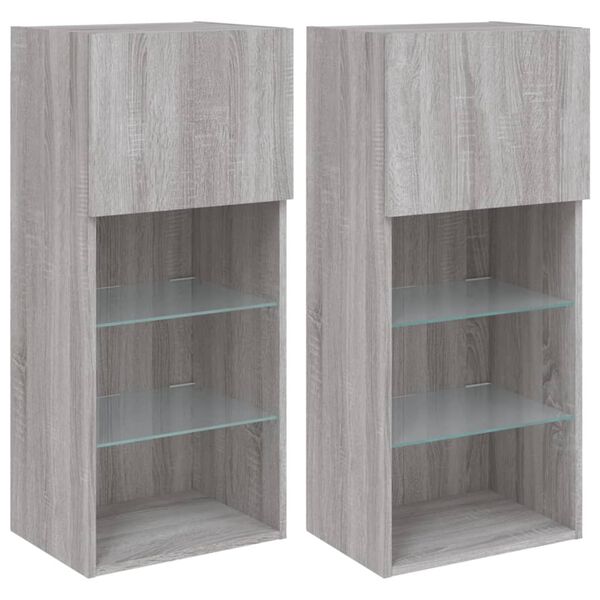 vidaXL Meubles TV avec lumi&egrave;res LED 2 pcs sonoma gris 40,5x30x90 cm