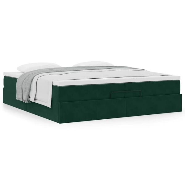 vidaXL Cadre de lit ottoman avec matelas vert fonc&eacute; 200x200 cm velours