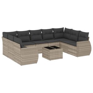 vidaXL Salon de jardin avec coussins 10 pcs gris clair r&eacute;sine tress&eacute;e