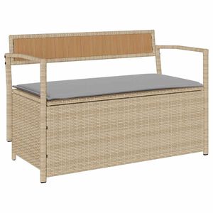 vidaXL Banc de rangement de jardin avec coussin beige r&eacute;sine tress&eacute;e