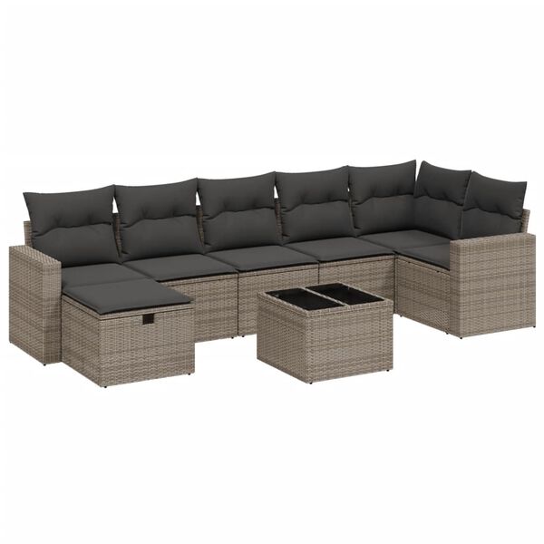 vidaXL Salon de jardin 8 pcs avec coussins gris r&eacute;sine tress&eacute;e