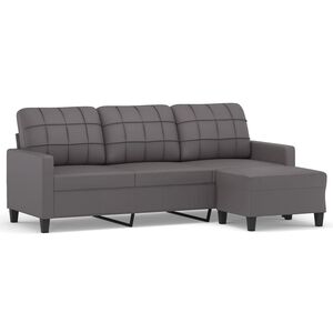 vidaXL Canap&eacute; &agrave; 3 places avec repose-pieds Gris 180 cm Similicuir