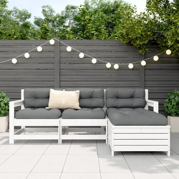 vidaXL Salon de jardin 4 pcs blanc bois de pin massif