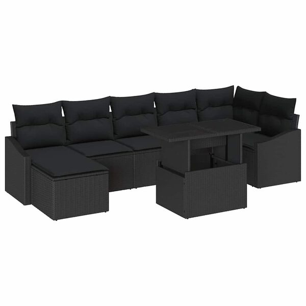 vidaXL Ensemble de canap&eacute; de jardin avec coussin 8 pcs Noir polyrotin