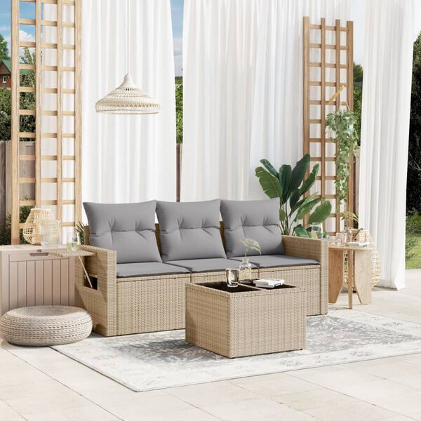 vidaXL Salon de jardin avec coussins 4 pcs beige r&eacute;sine tress&eacute;e