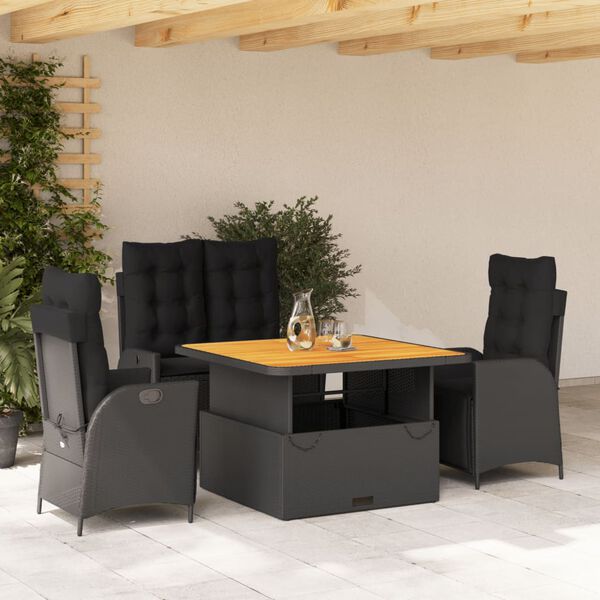 vidaXL Ensemble &agrave; manger de jardin coussins 5pcs Noir R&eacute;sine tress&eacute;e