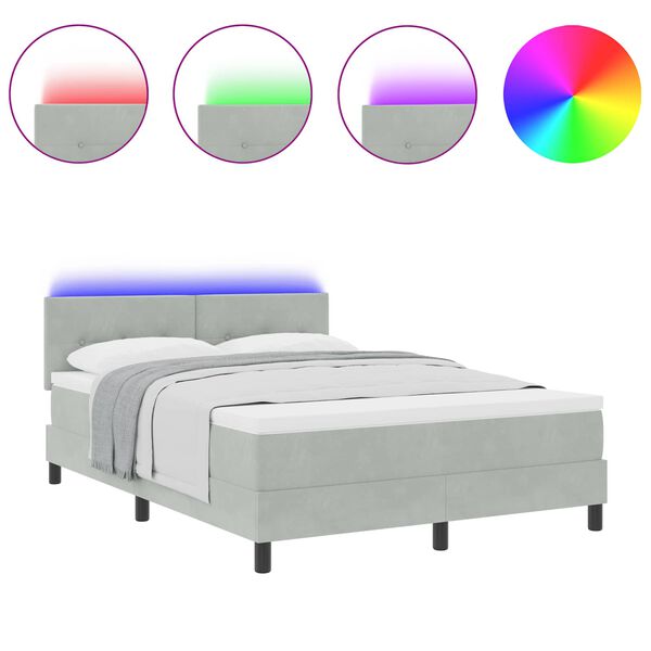vidaXL Lit &agrave; ressort LED avec matelas Gris clair 160 x 200 cm Velours