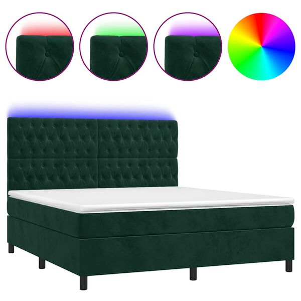 vidaXL Sommier &agrave; lattes de lit matelas et LED Vert fonc&eacute; 160x200 cm