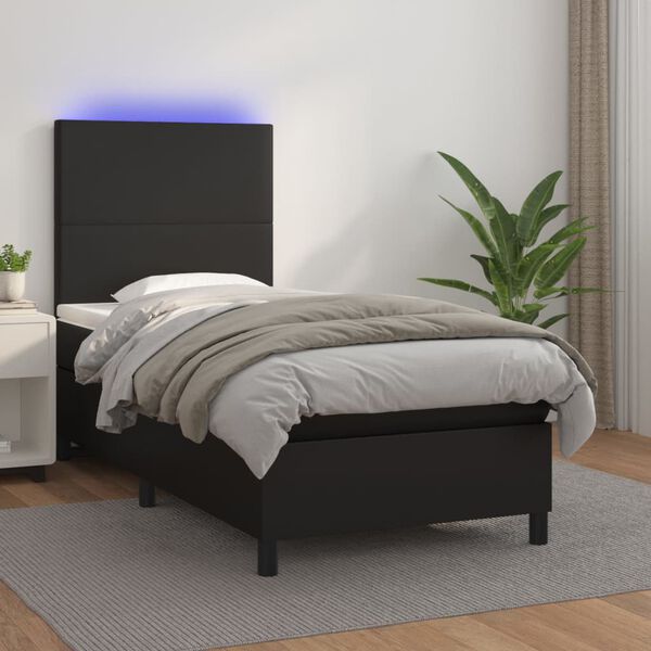 vidaXL Sommier &agrave; lattes de lit avec matelas et LED Noir 90x190 cm