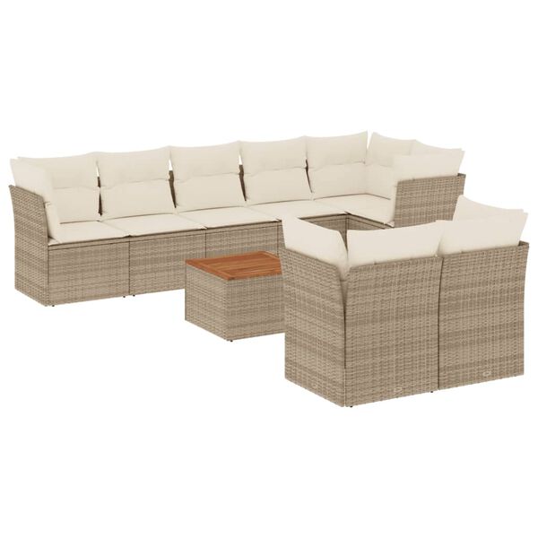 vidaXL Salon de jardin avec coussins 9 pcs beige r&eacute;sine tress&eacute;e