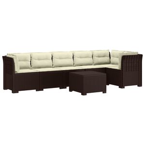 vidaXL Canap&eacute; de Jardin 6 Places avec Coussins Aspect Rattan PP Marron