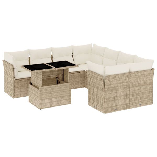 vidaXL Salon de jardin avec coussins 9 pcs beige r&eacute;sine tress&eacute;e