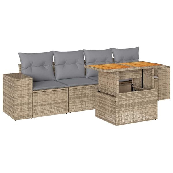 vidaXL Salon de jardin avec coussins 5 pcs beige r&eacute;sine tress&eacute;e