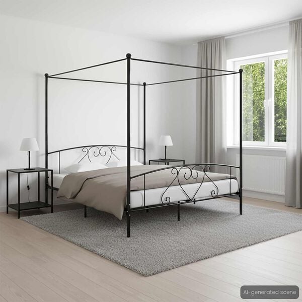 vidaXL Cadre de lit sans matelas avec baldaquin noir 180x200 cm métal