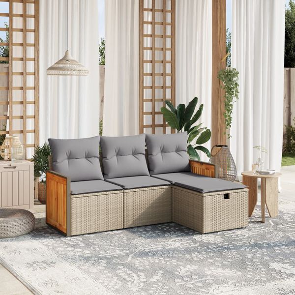 vidaXL Salon de jardin avec coussins 4pcs m&eacute;lange beige r&eacute;sine tress&eacute;e