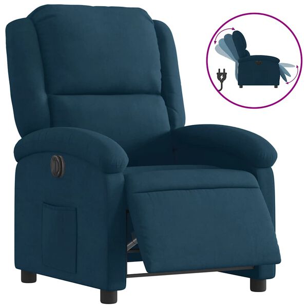 vidaXL Fauteuil inclinable &eacute;lectrique bleu velours