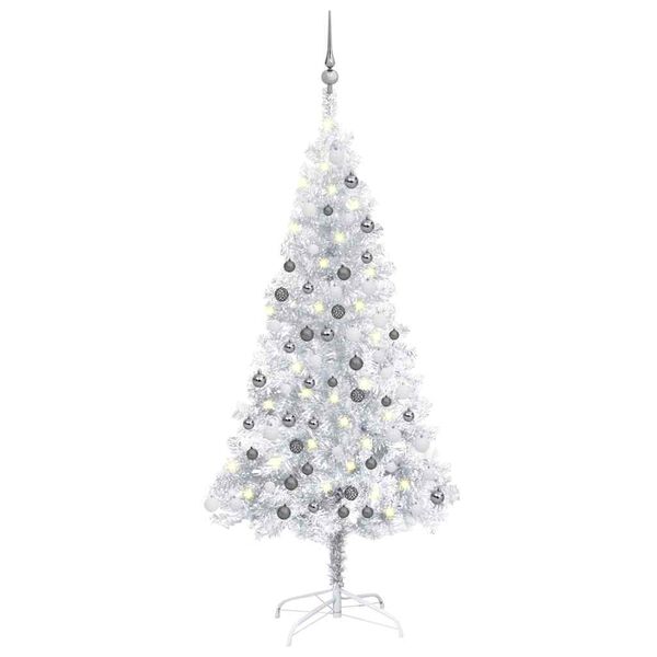 vidaXL Arbre de Noël artificiel pré-éclairé/boules argenté 150 cm PET